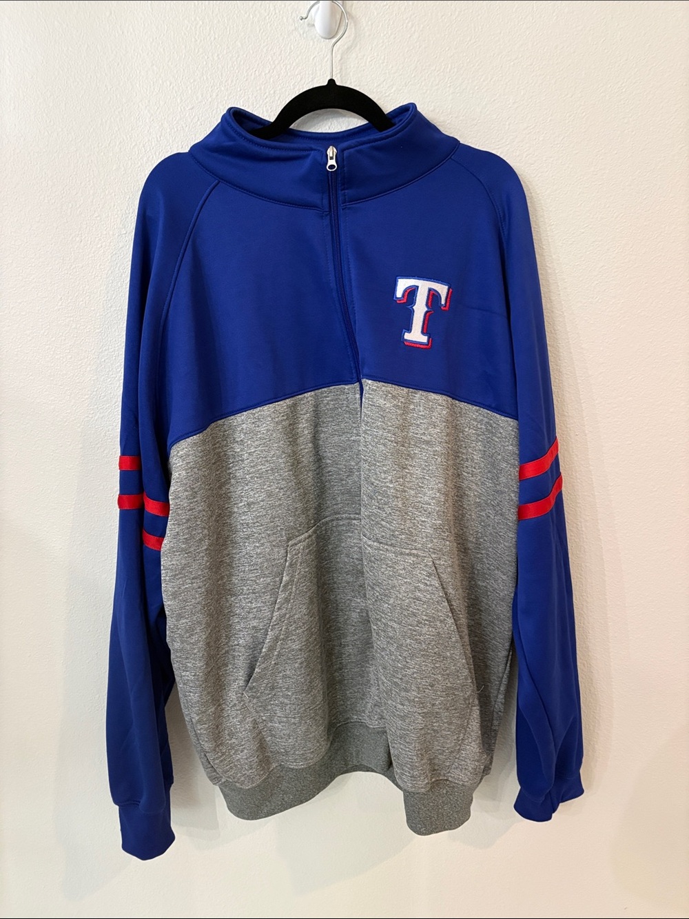 Fanatics Royal Blue and Gray Texas Rangers Zip Sweatshirt with Red Stripe Detai